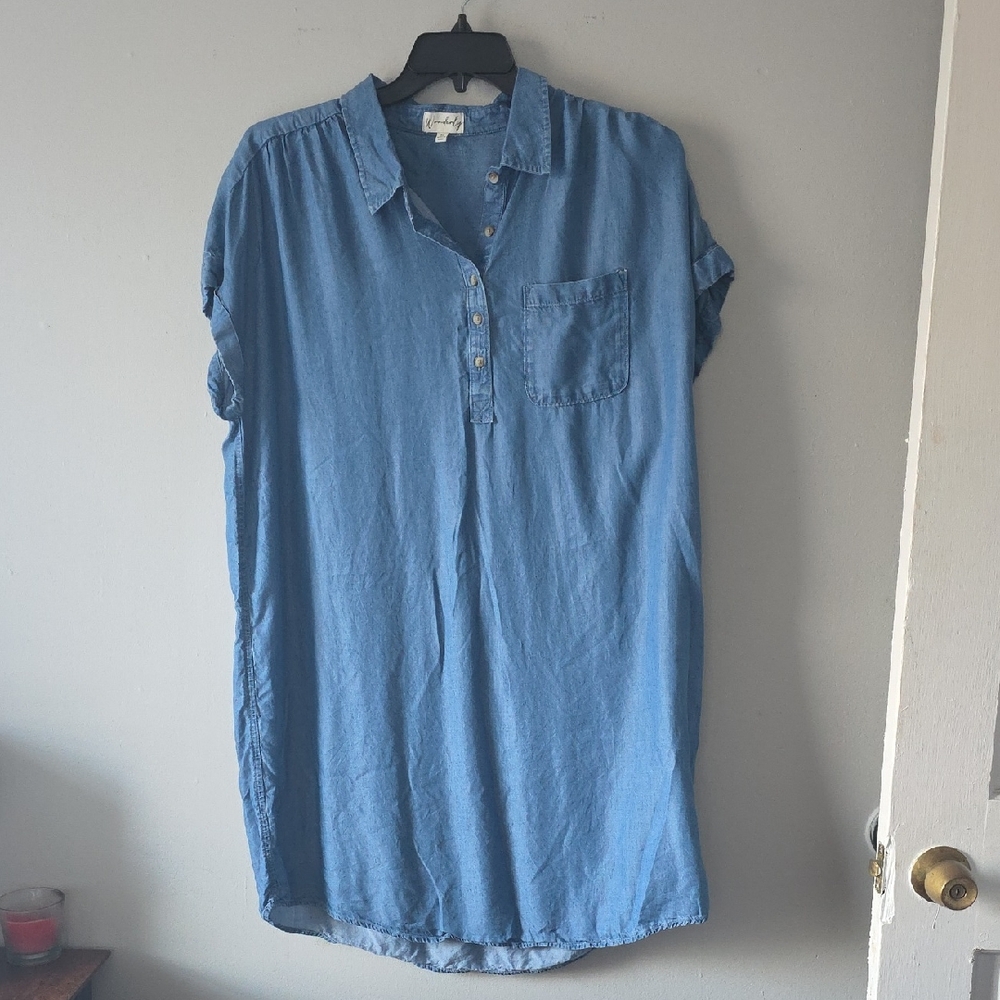 Wonderly Classic Blue Denim Colored Soft Flowy Shirt Dress Size XL